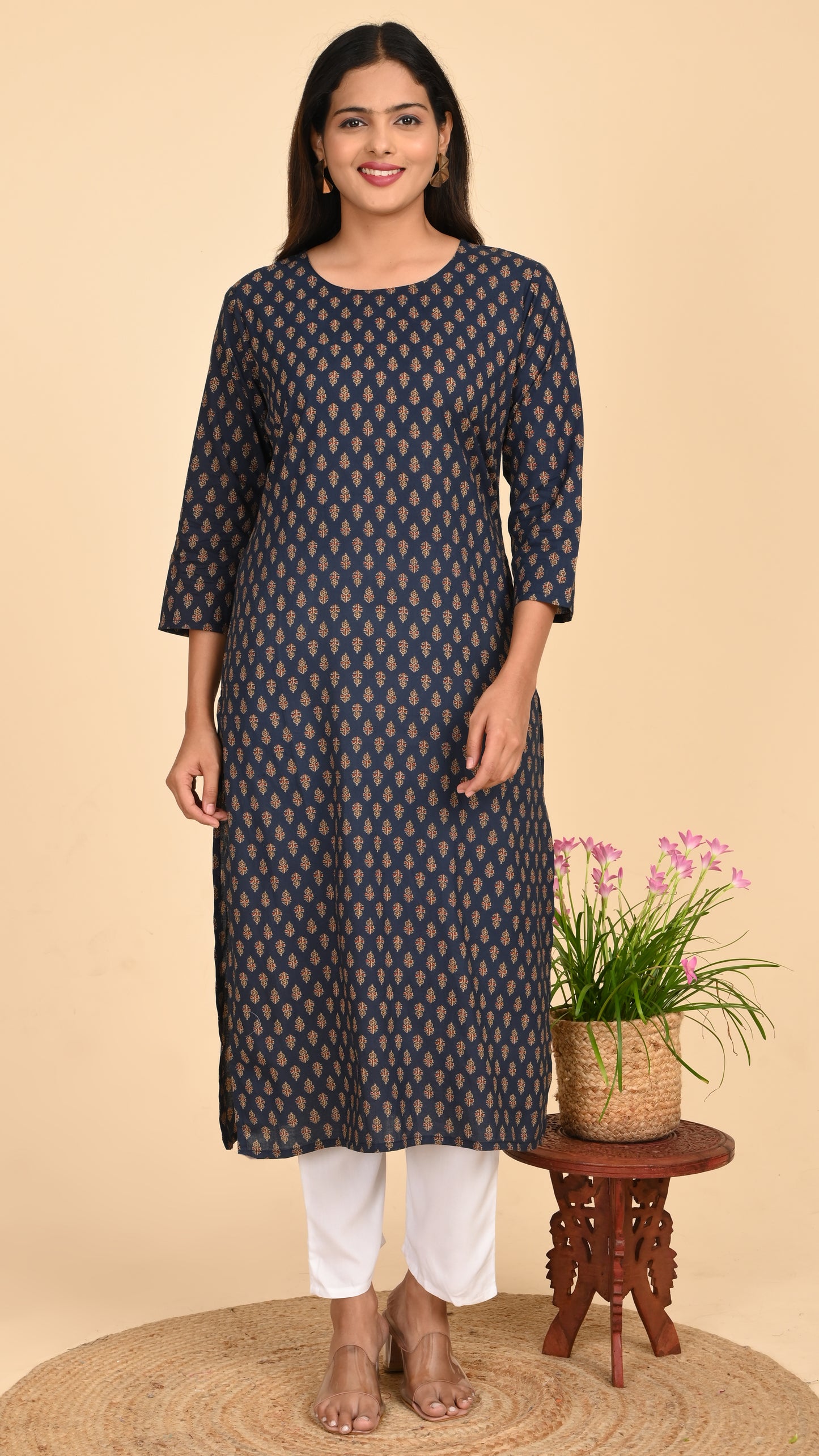 Ishya Indigo Motif Straight Kurti