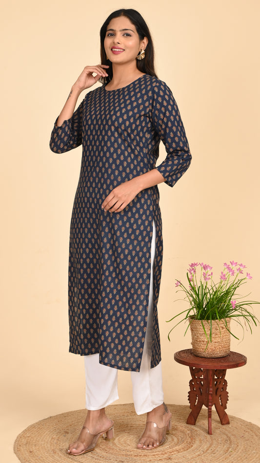 Ishya Indigo Motif Straight Kurti