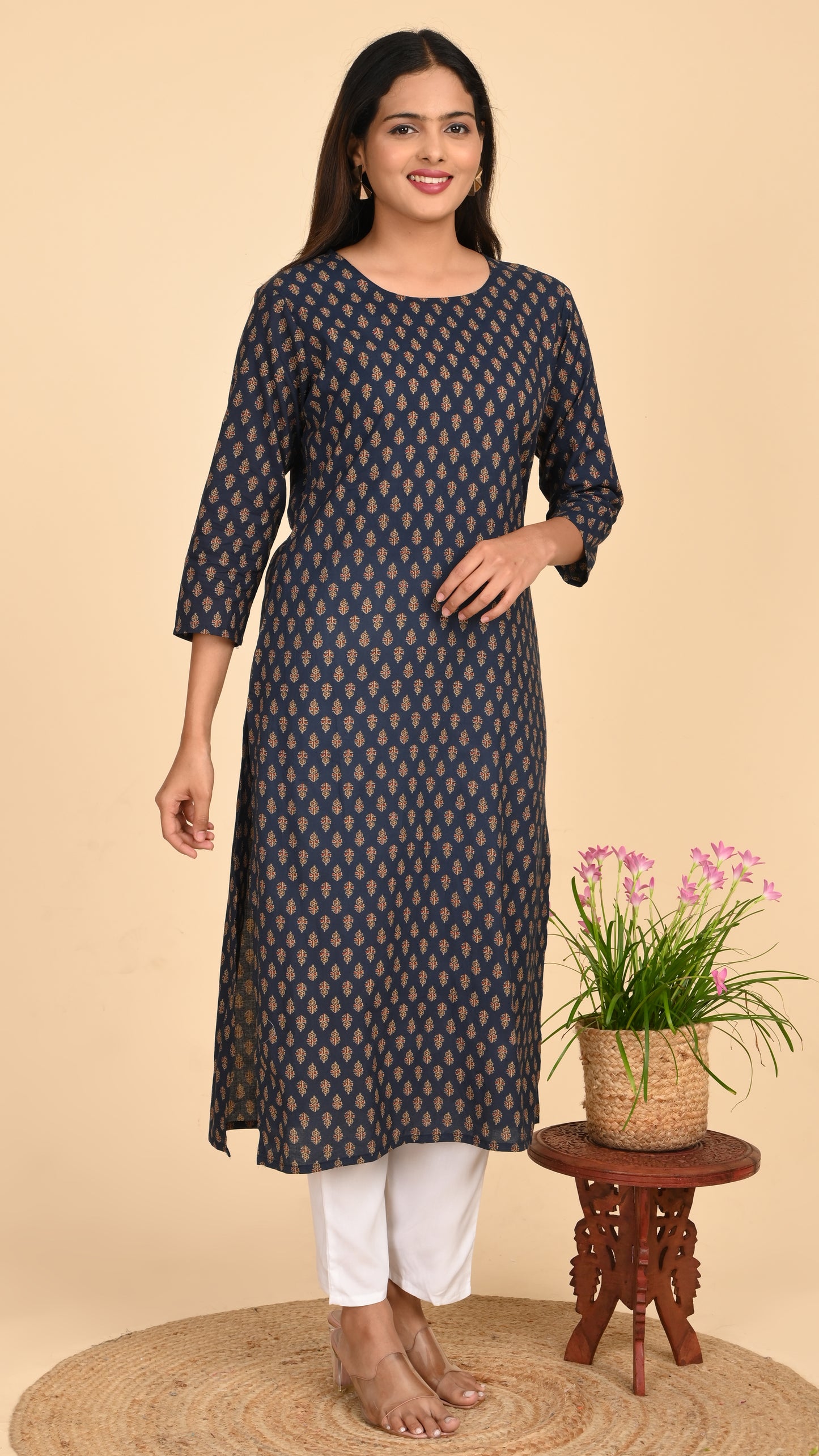 Ishya Indigo Motif Straight Kurti