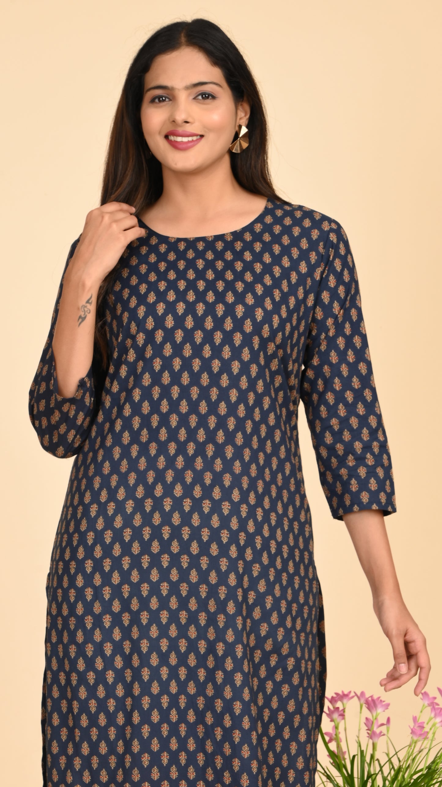 Ishya Indigo Motif Straight Kurti