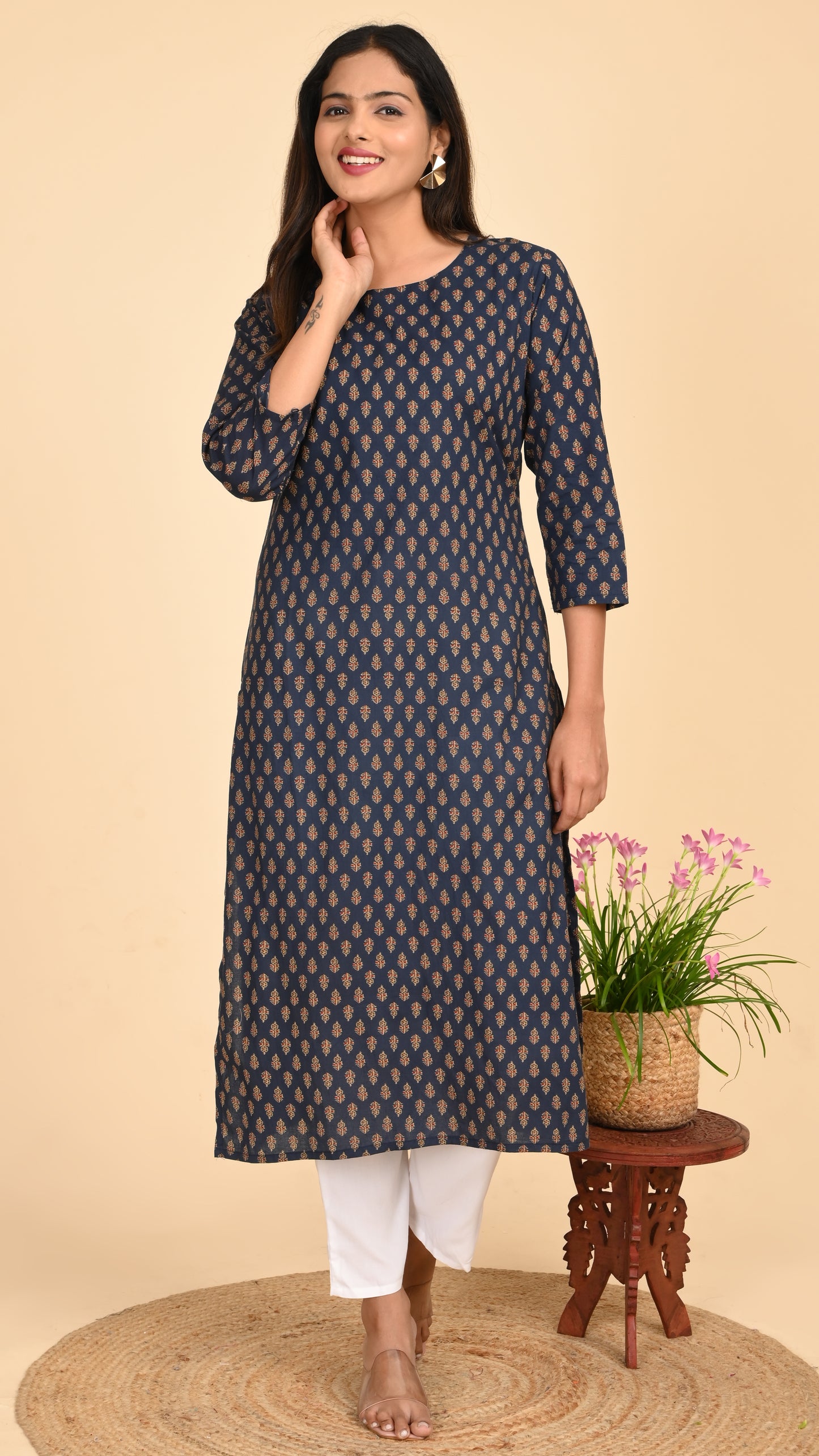 Ishya Indigo Motif Straight Kurti