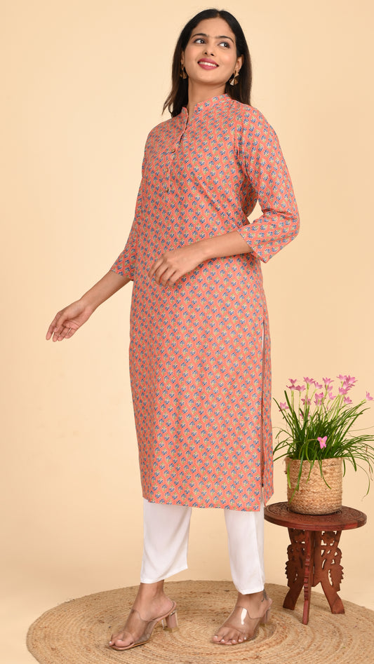 Kavya Peach Buti Straight Kurti