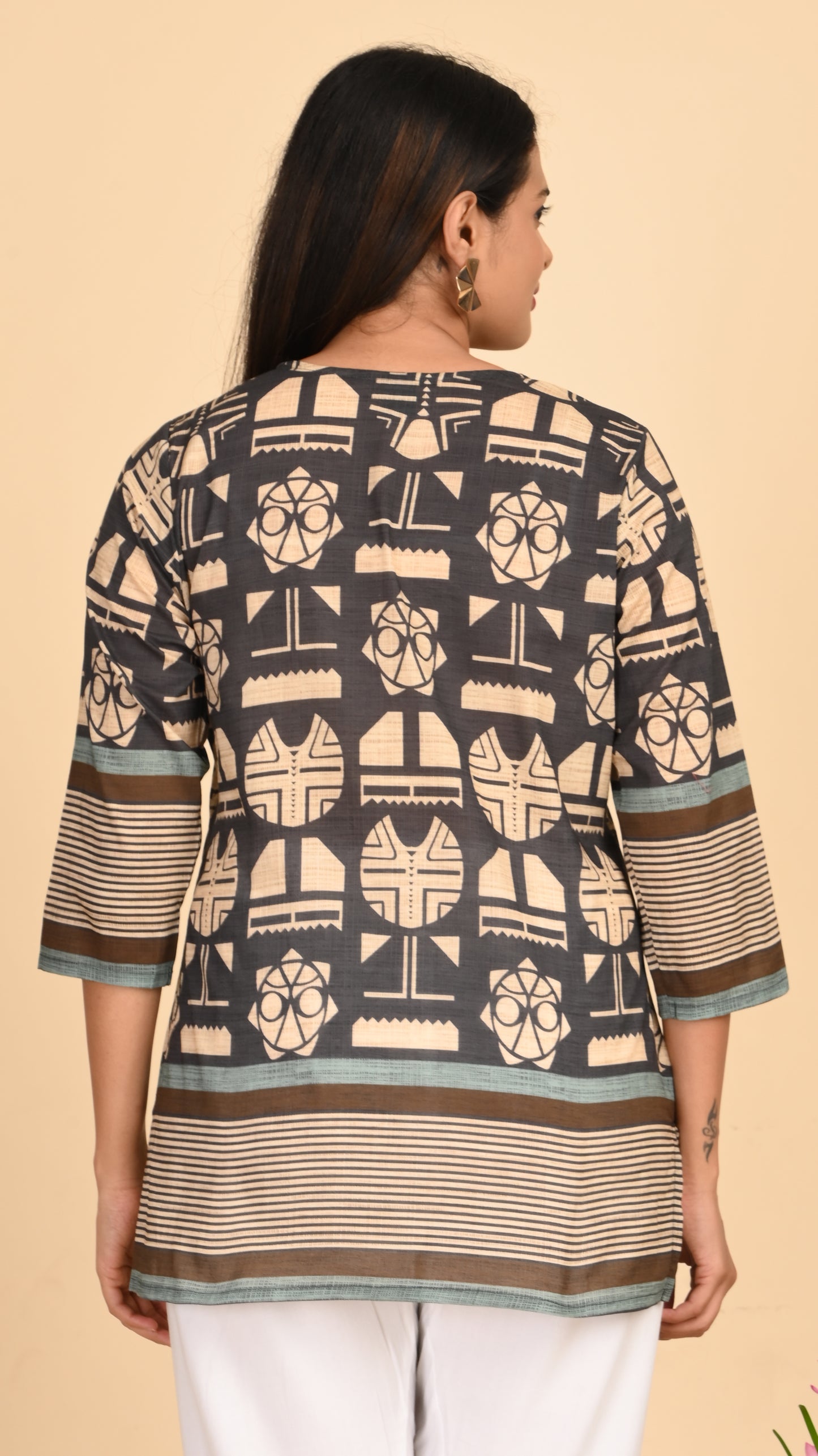 Kaveri Tribal Charcoal Short Kurti Top