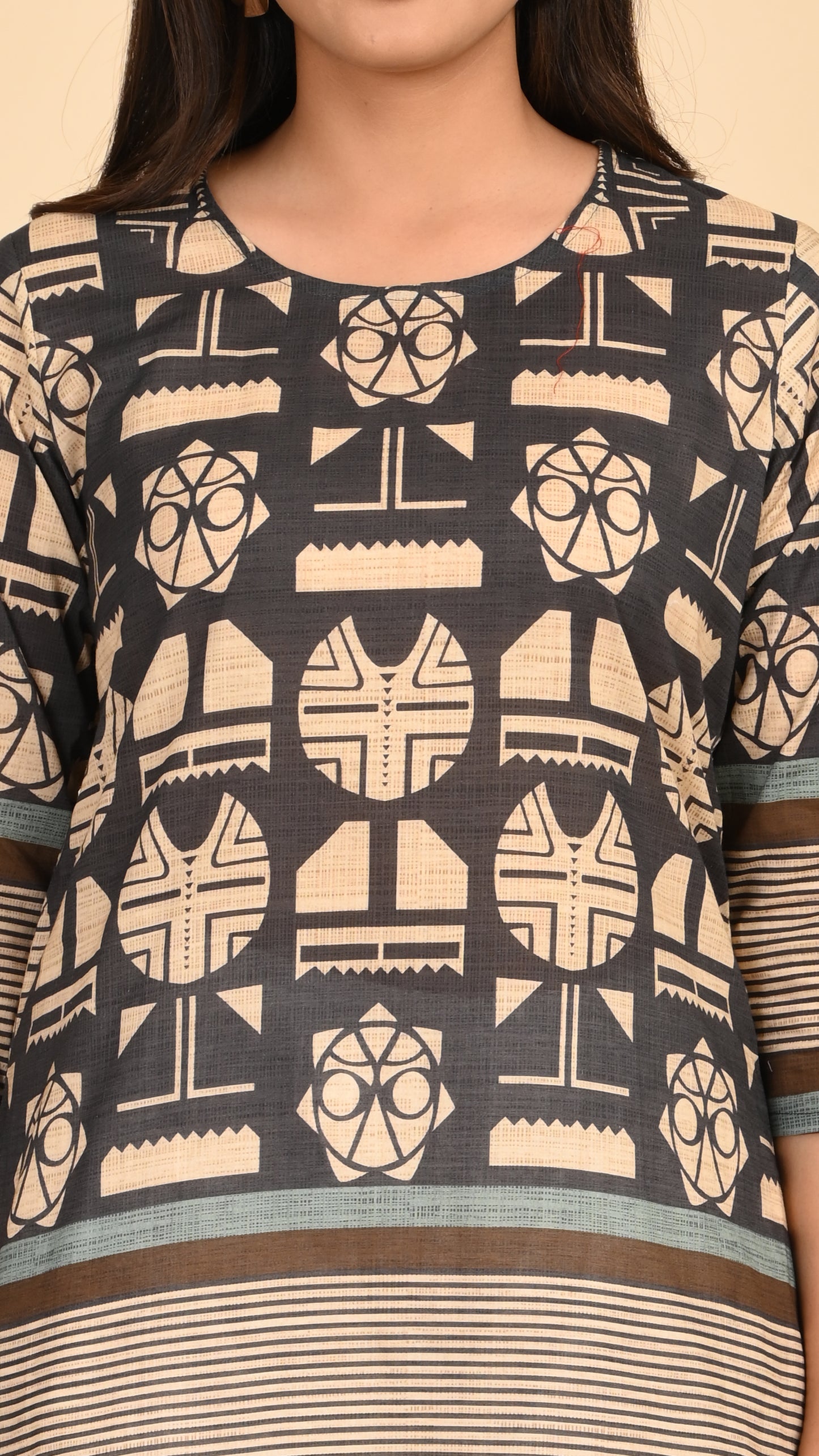 Kaveri Tribal Charcoal Short Kurti Top