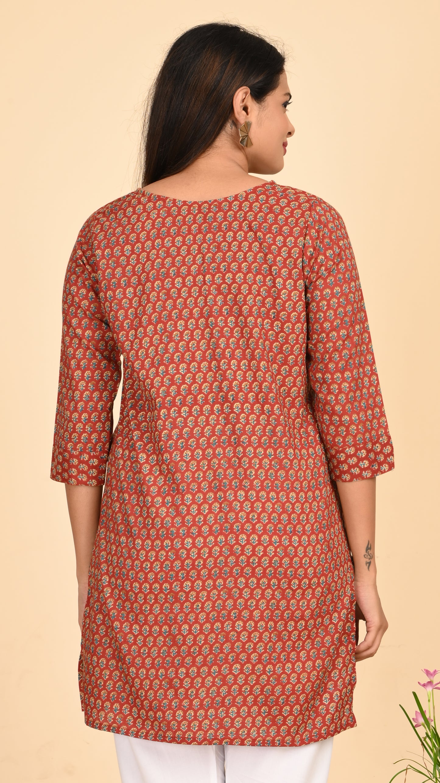 Rati Rust Blossom Short Kurti Top