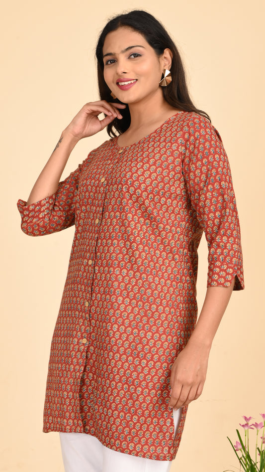 Rati Rust Blossom Short Kurti Top