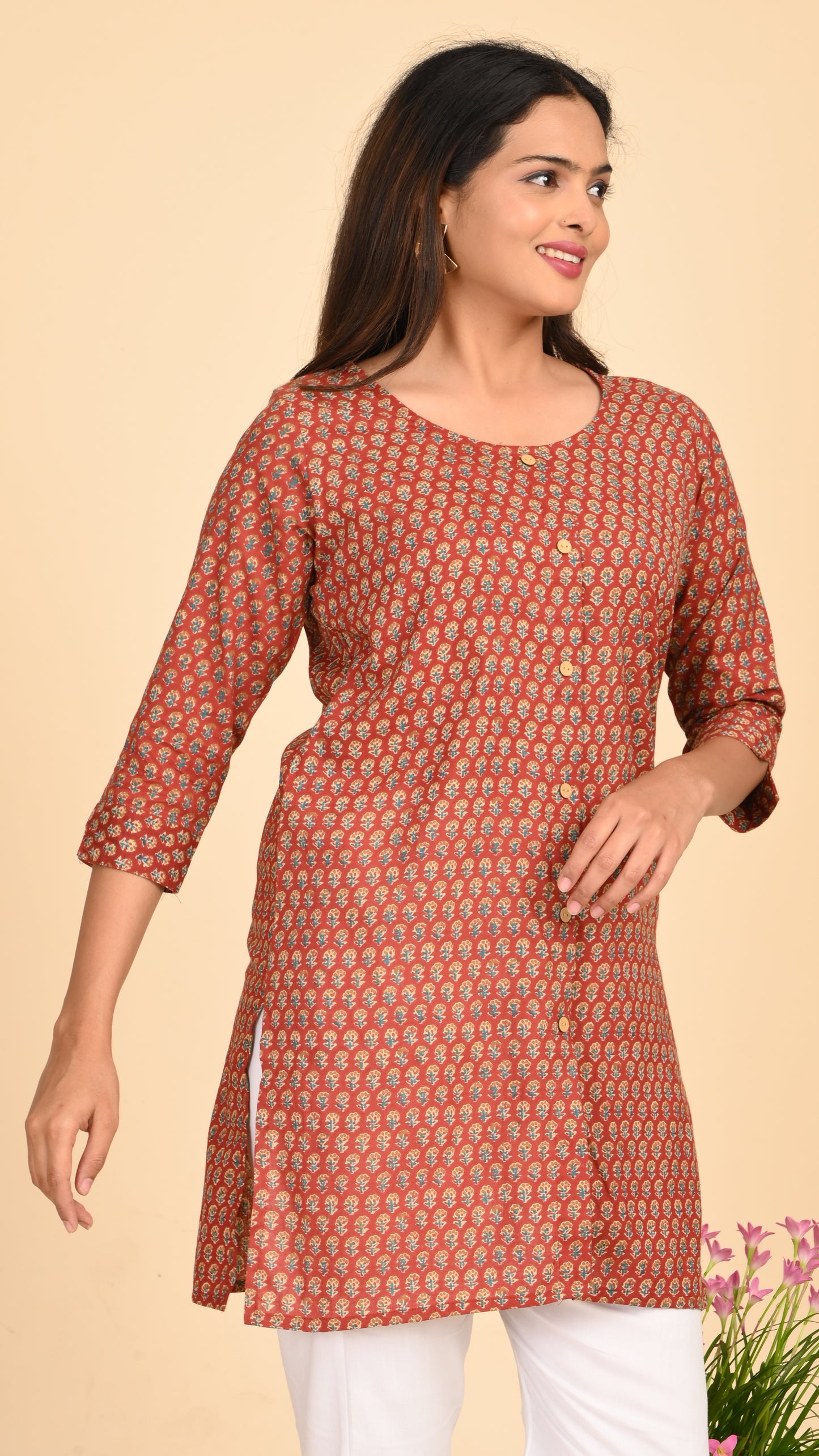 Rati Rust Blossom Short Kurti Top