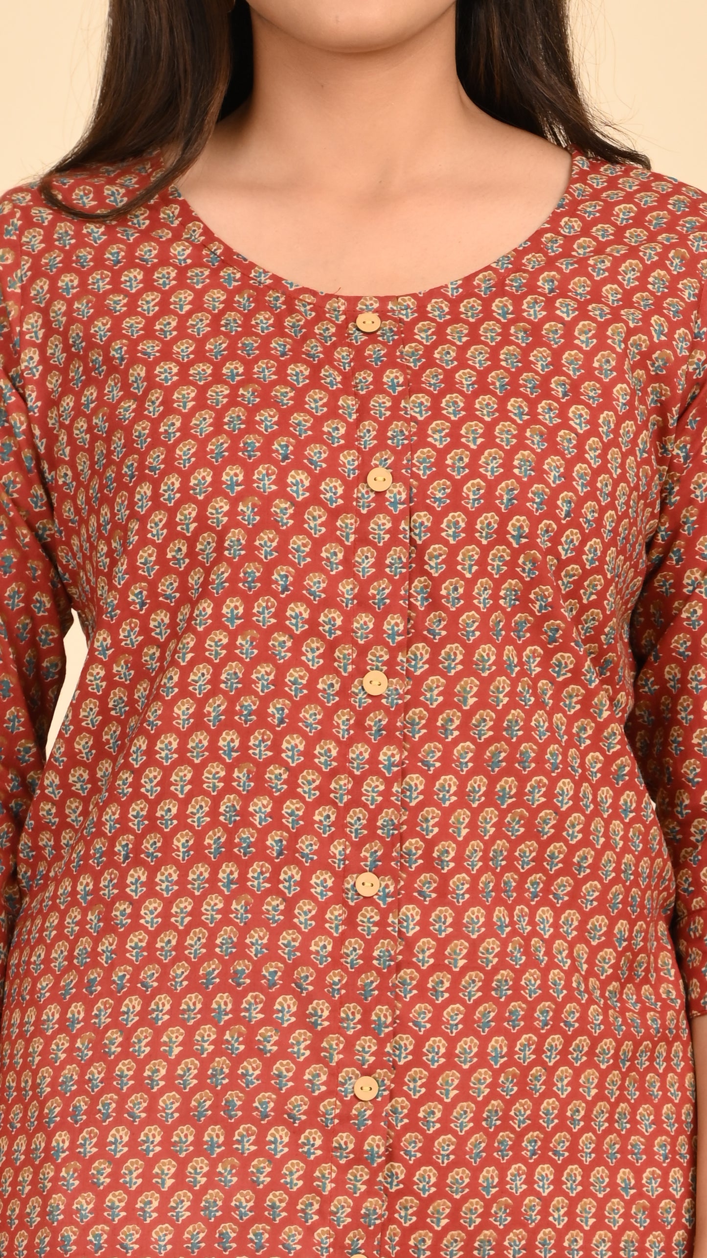 Rati Rust Blossom Short Kurti Top