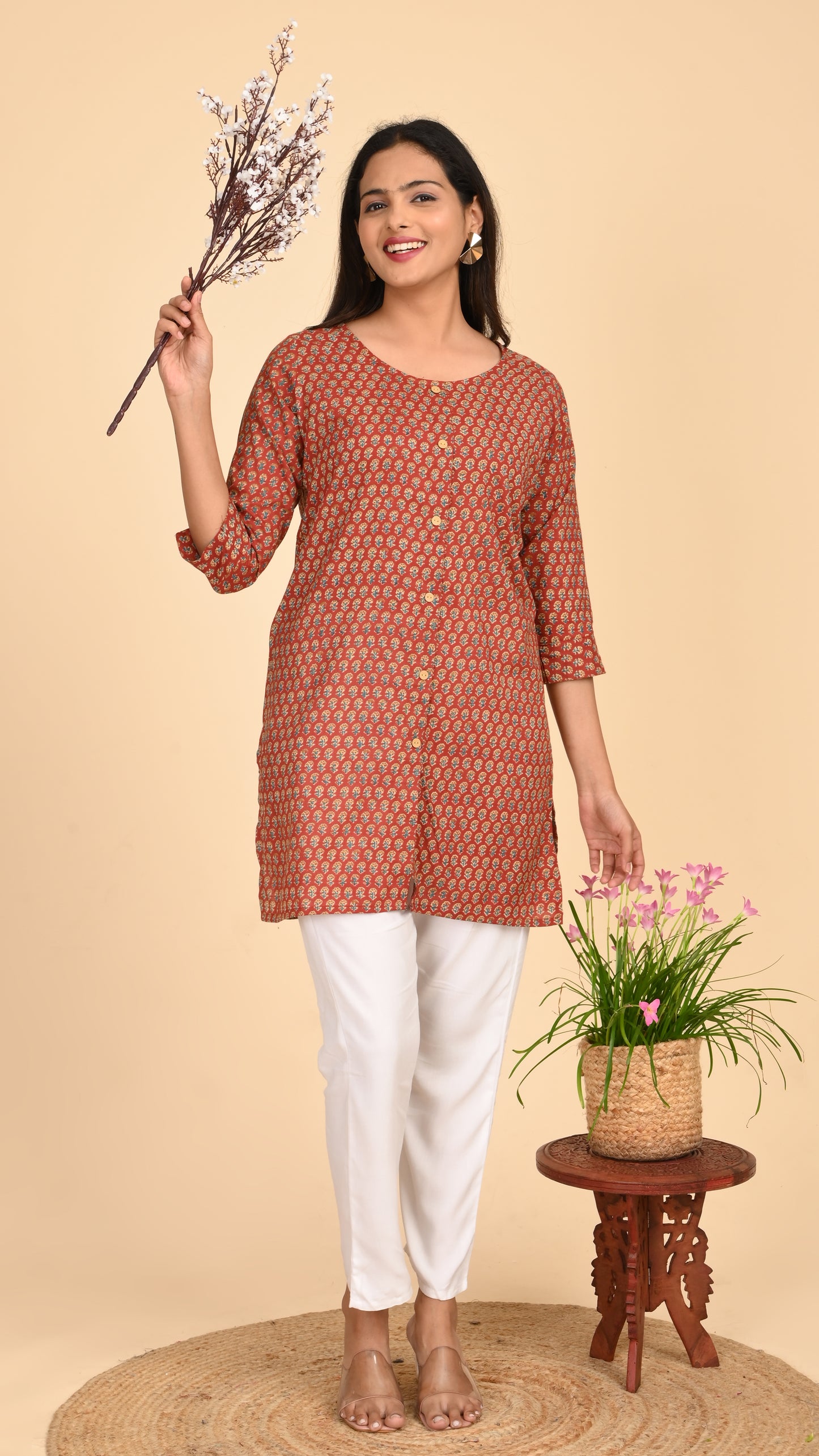 Rati Rust Blossom Short Kurti Top