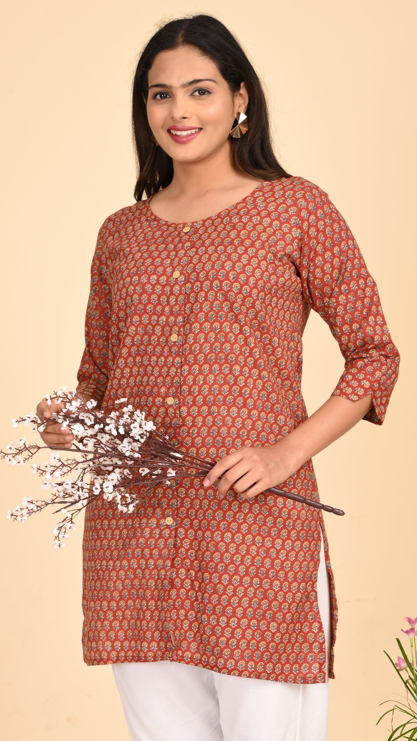 Rati Rust Blossom Short Kurti Top