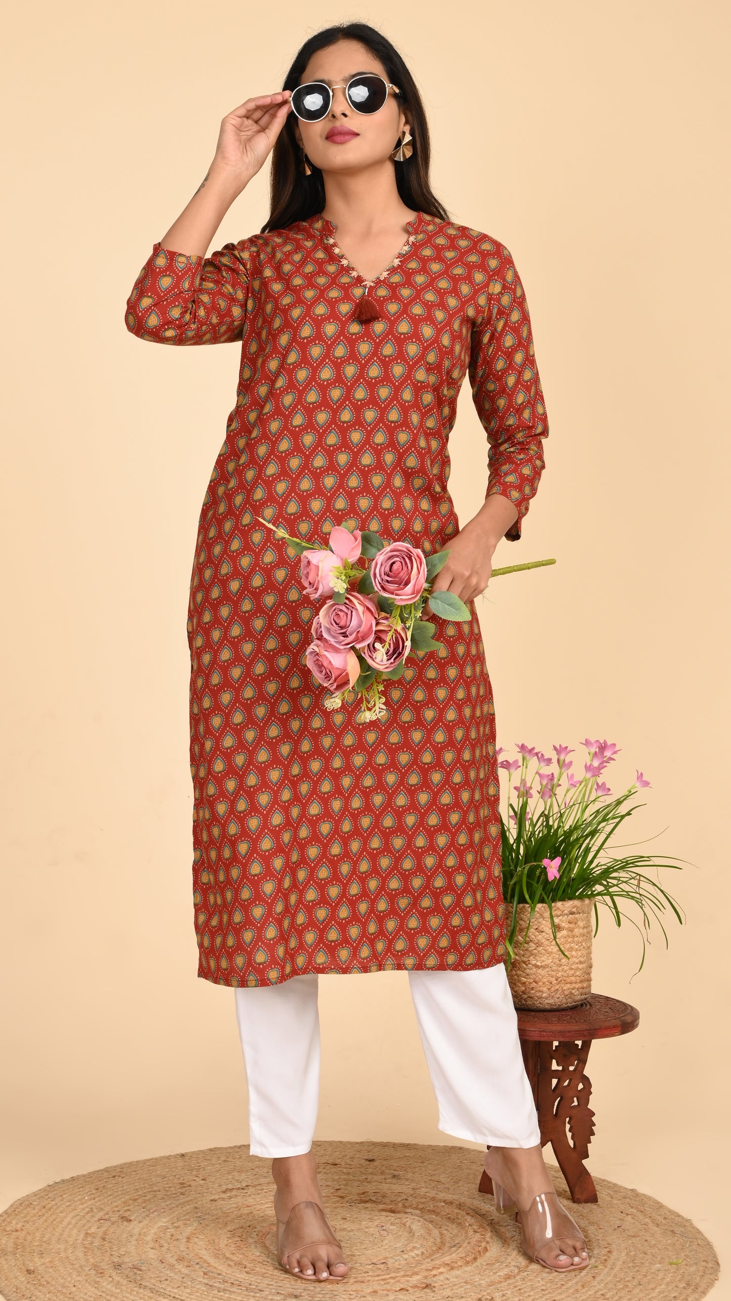Tanirika Rust Jaal Straight Kurti