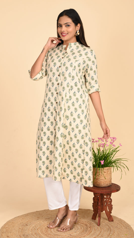 Varnika Sage Bloom Button-Down Kurti