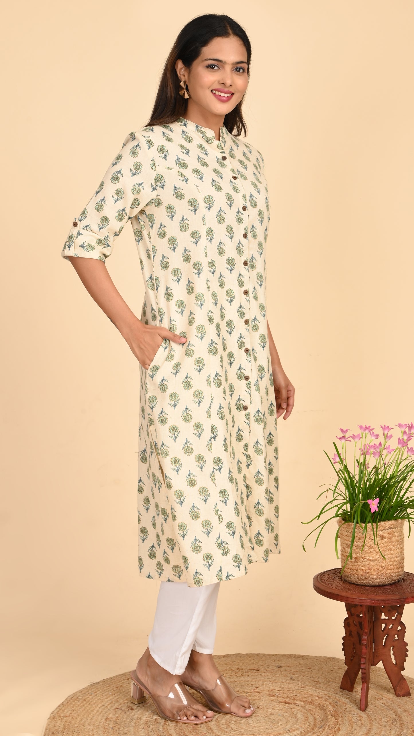 Varnika Sage Bloom Button-Down Kurti