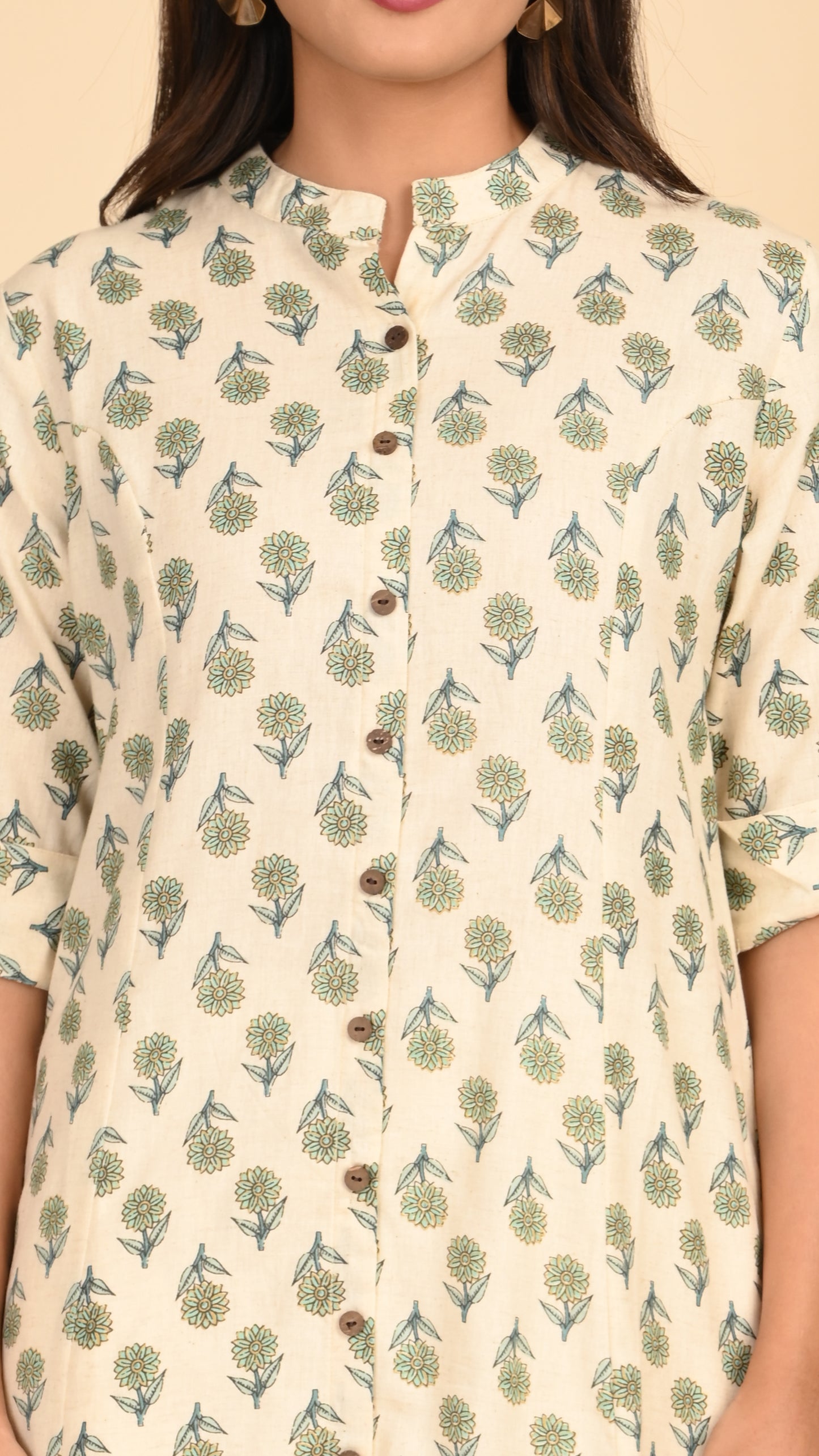 Varnika Sage Bloom Button-Down Kurti