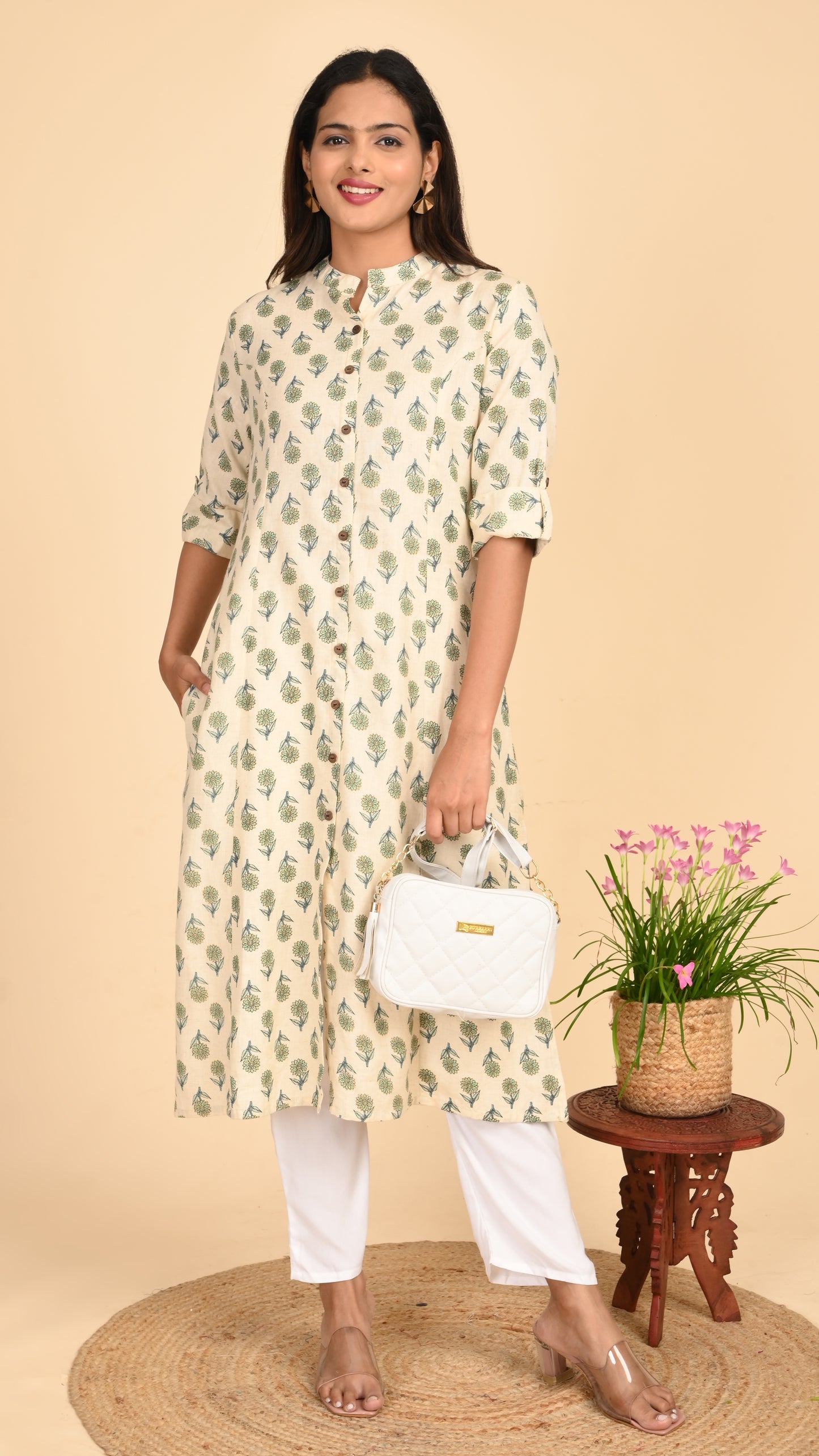 Varnika Sage Bloom Button-Down Kurti