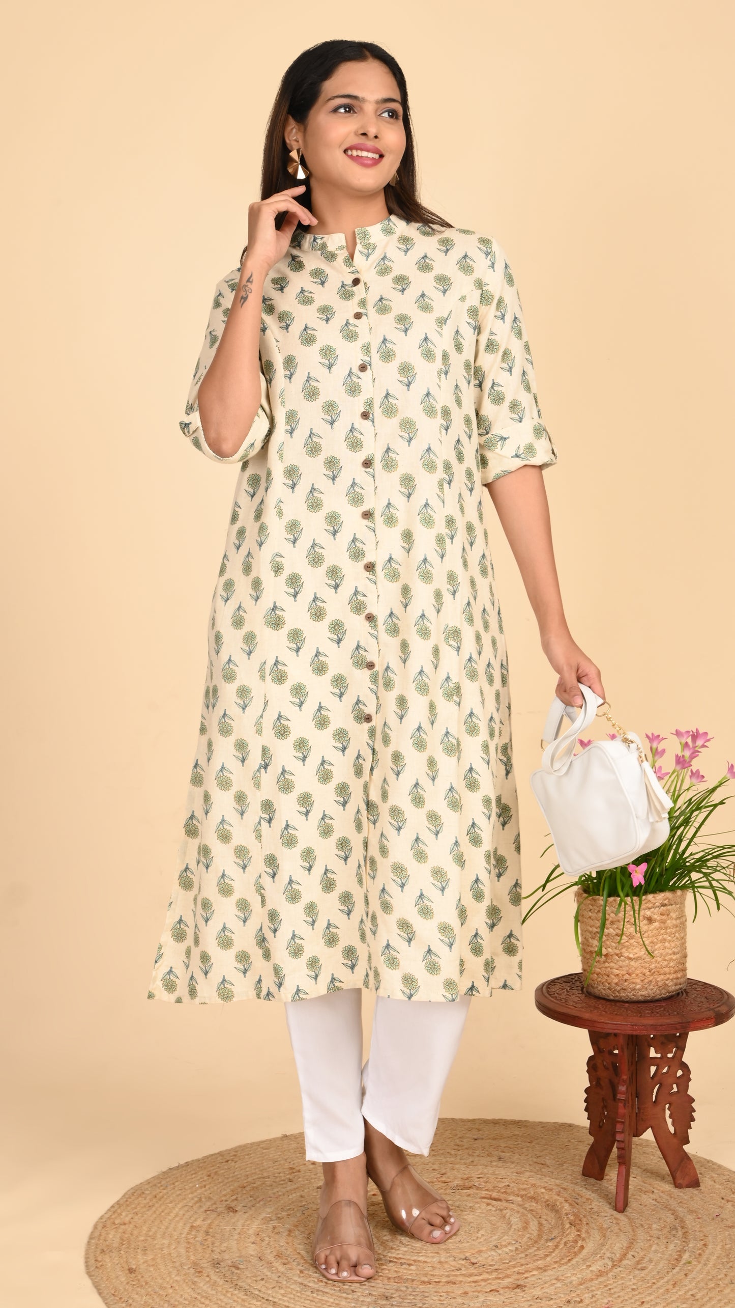 Varnika Sage Bloom Button-Down Kurti