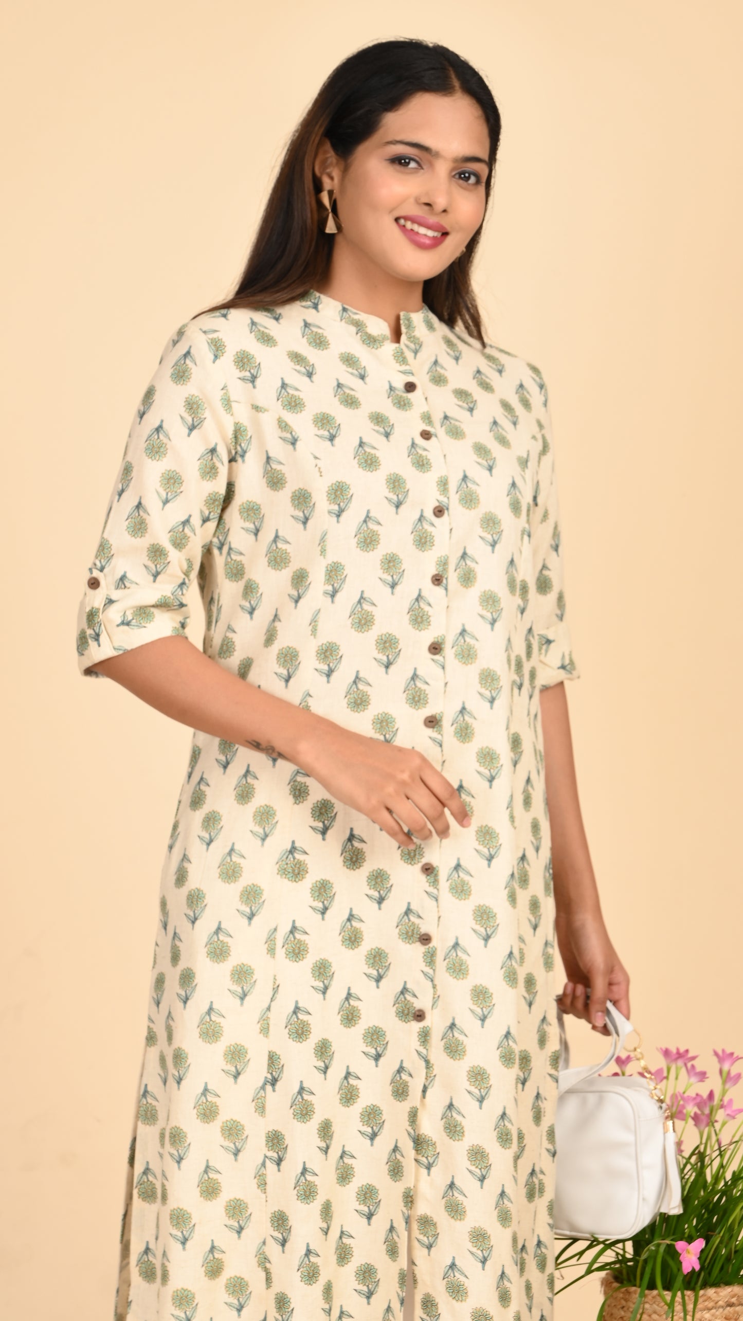Varnika Sage Bloom Button-Down Kurti