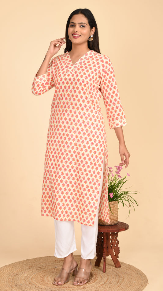 Arohi Rosebud Print V-Neck Kurti