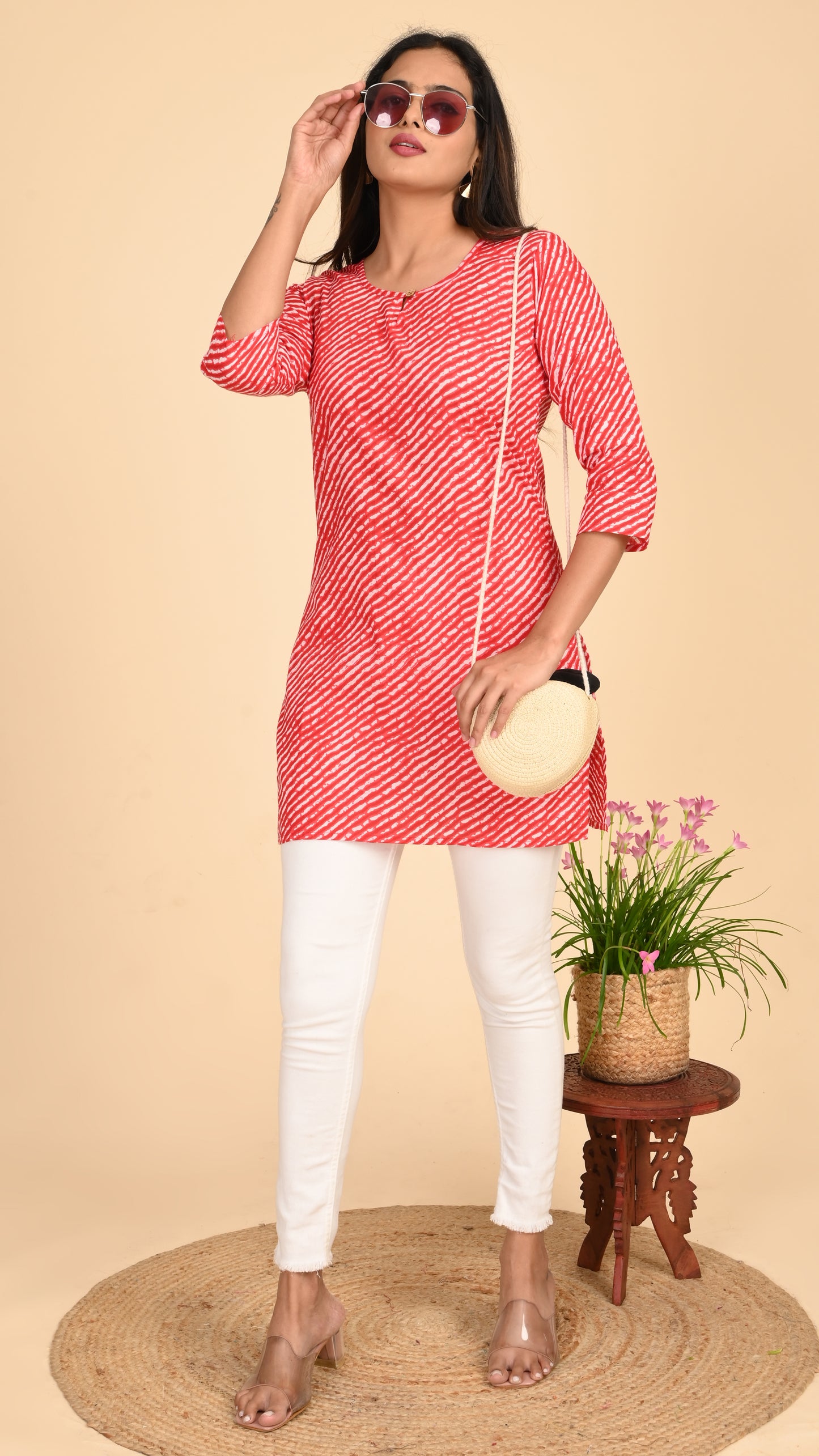 Taamara Scarlet Stripes Short Kurti Top