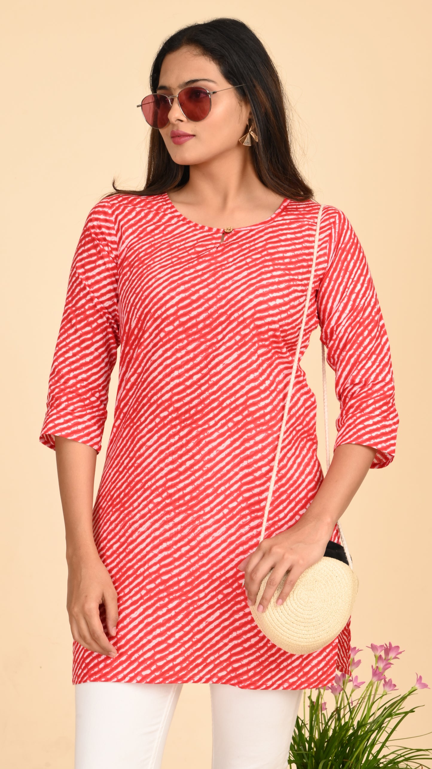 Taamara Scarlet Stripes Short Kurti Top