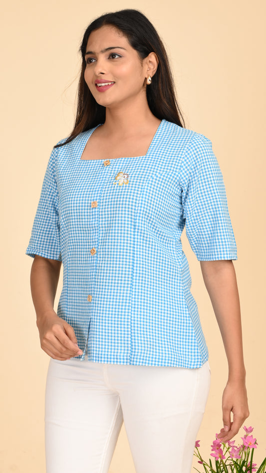 Niva Sky Checks Short Kurti Top