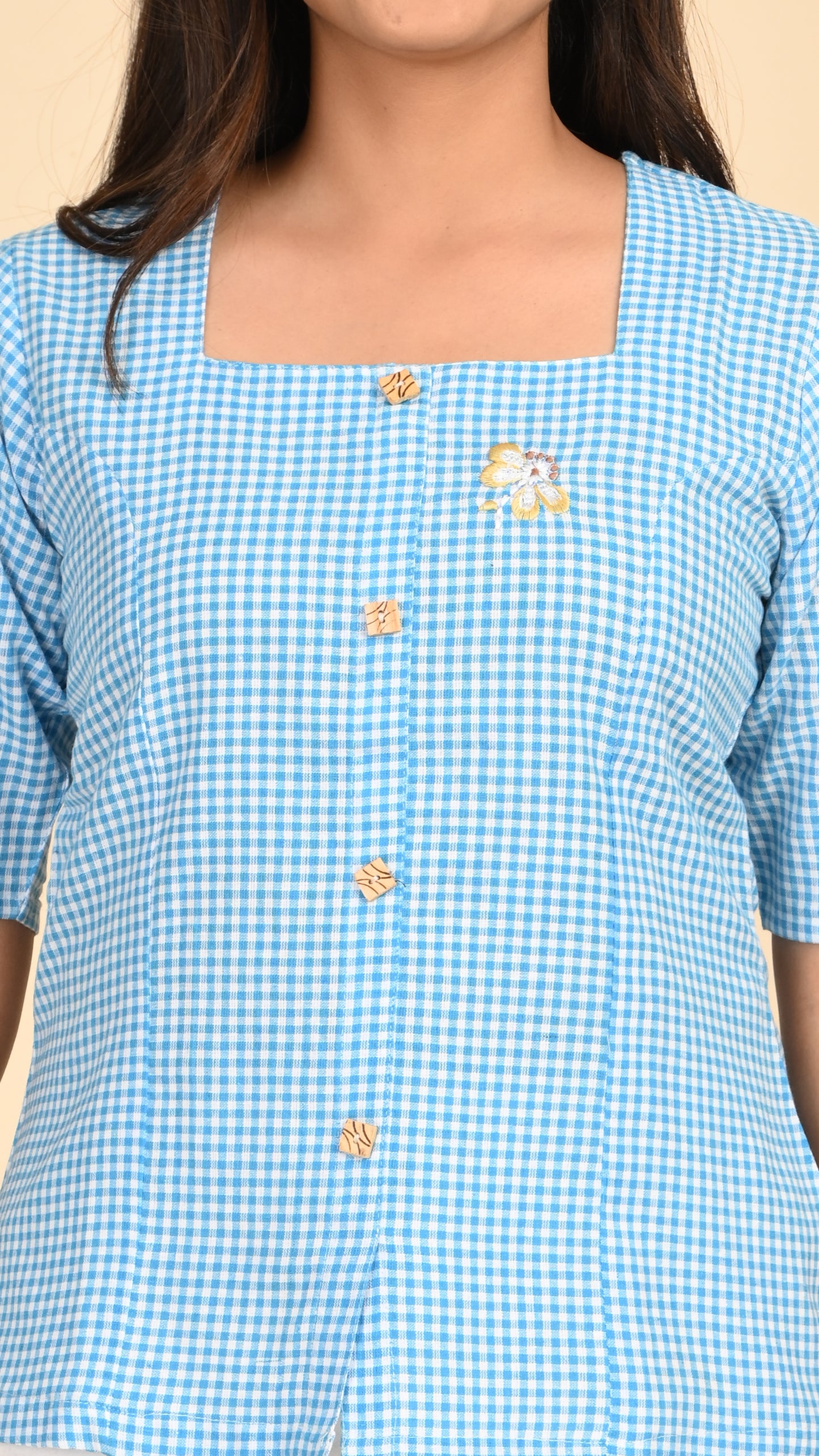 Niva Sky Checks Short Kurti Top