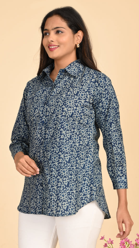 Ira Indigo Garden Short Kurti Top