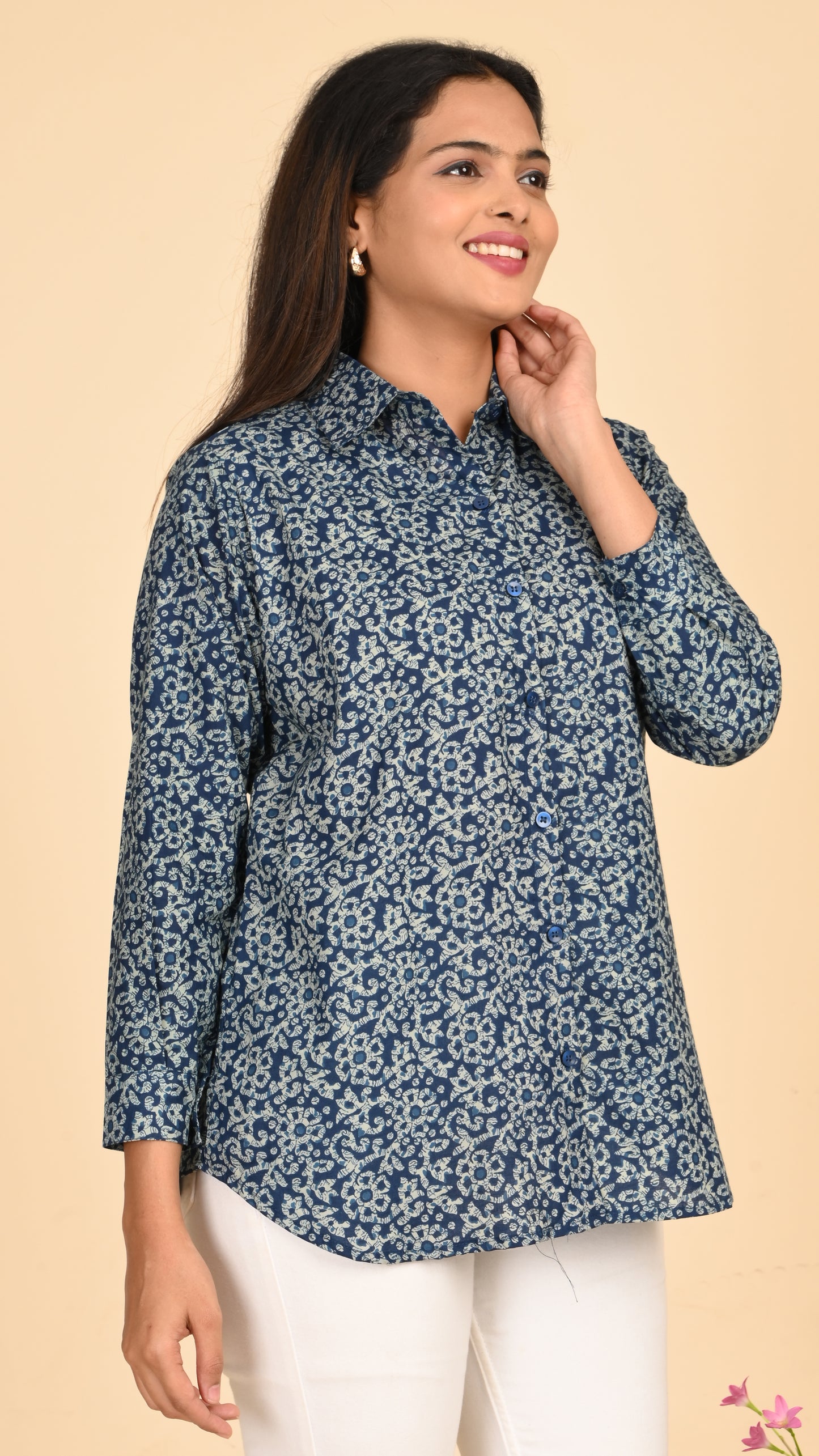 Ira Indigo Garden Short Kurti Top