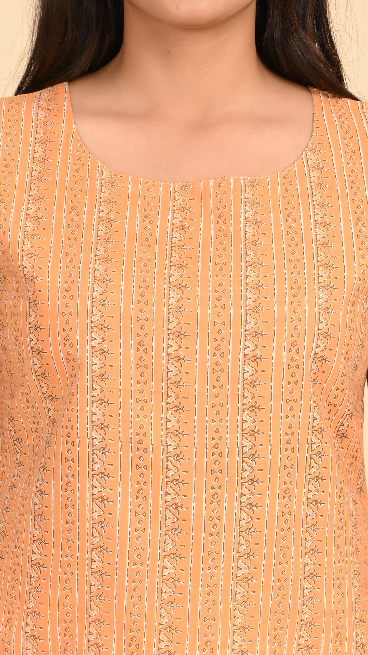Vriti Peach Stripe Sleeveless Short Kurti Top