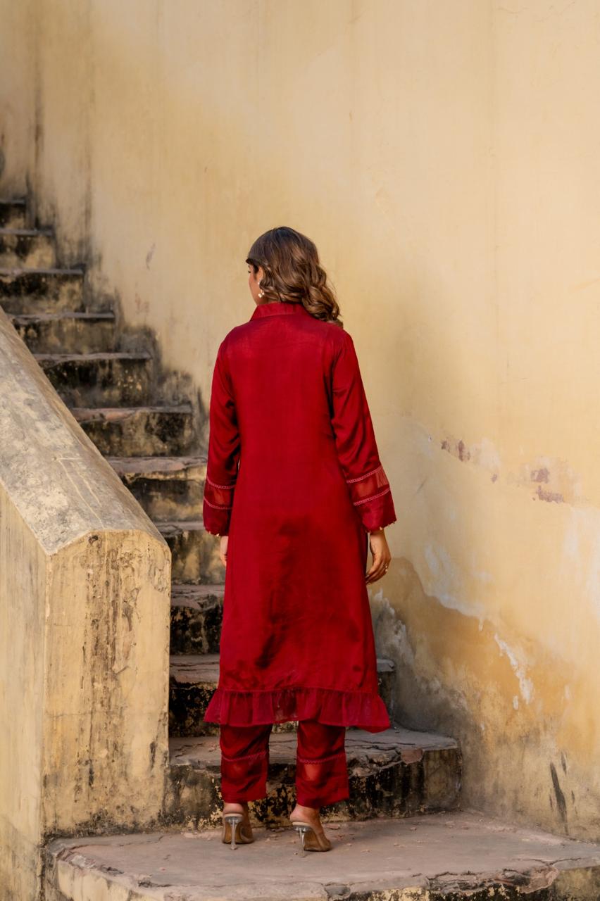 Gulnaar Silk Kurti Pant Set