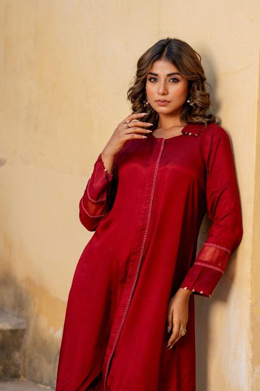 Gulnaar Silk Kurti Pant Set