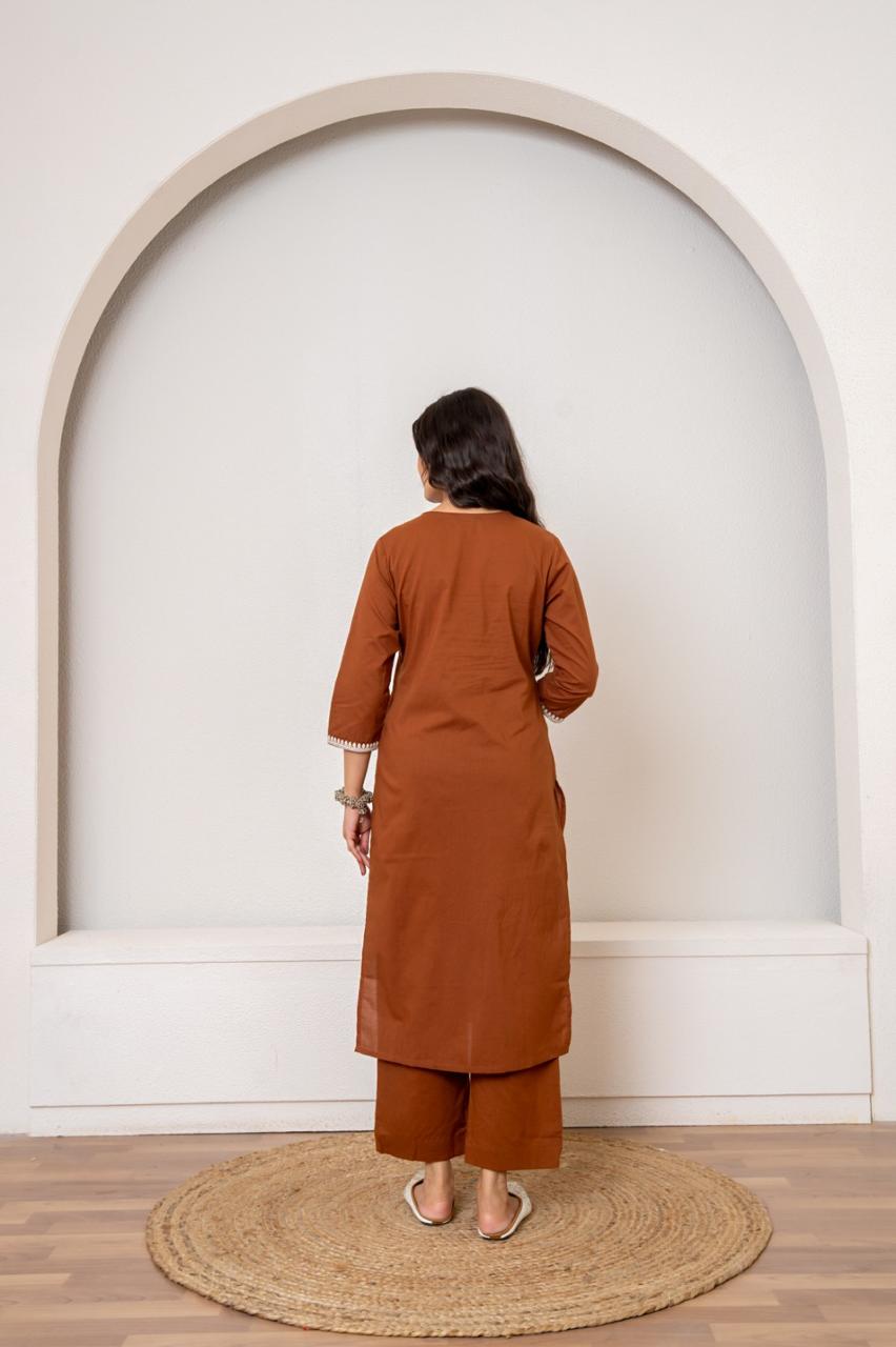 Rust Radiance Jaipuri Kurti Pant Dupatta Set Suit