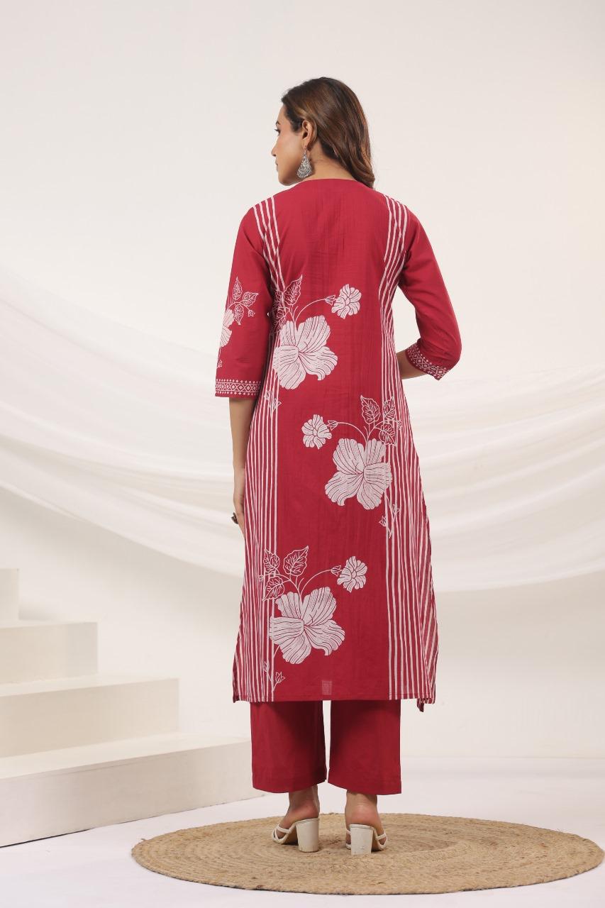Gulrukh Wine Blossom Kurti Pant Set