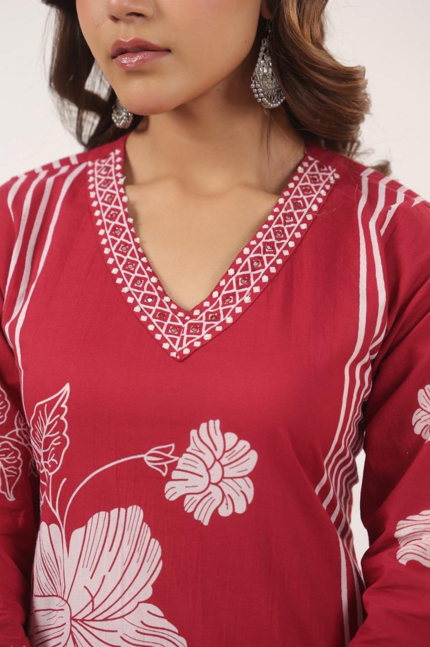 Gulrukh Wine Blossom Kurti Pant Set