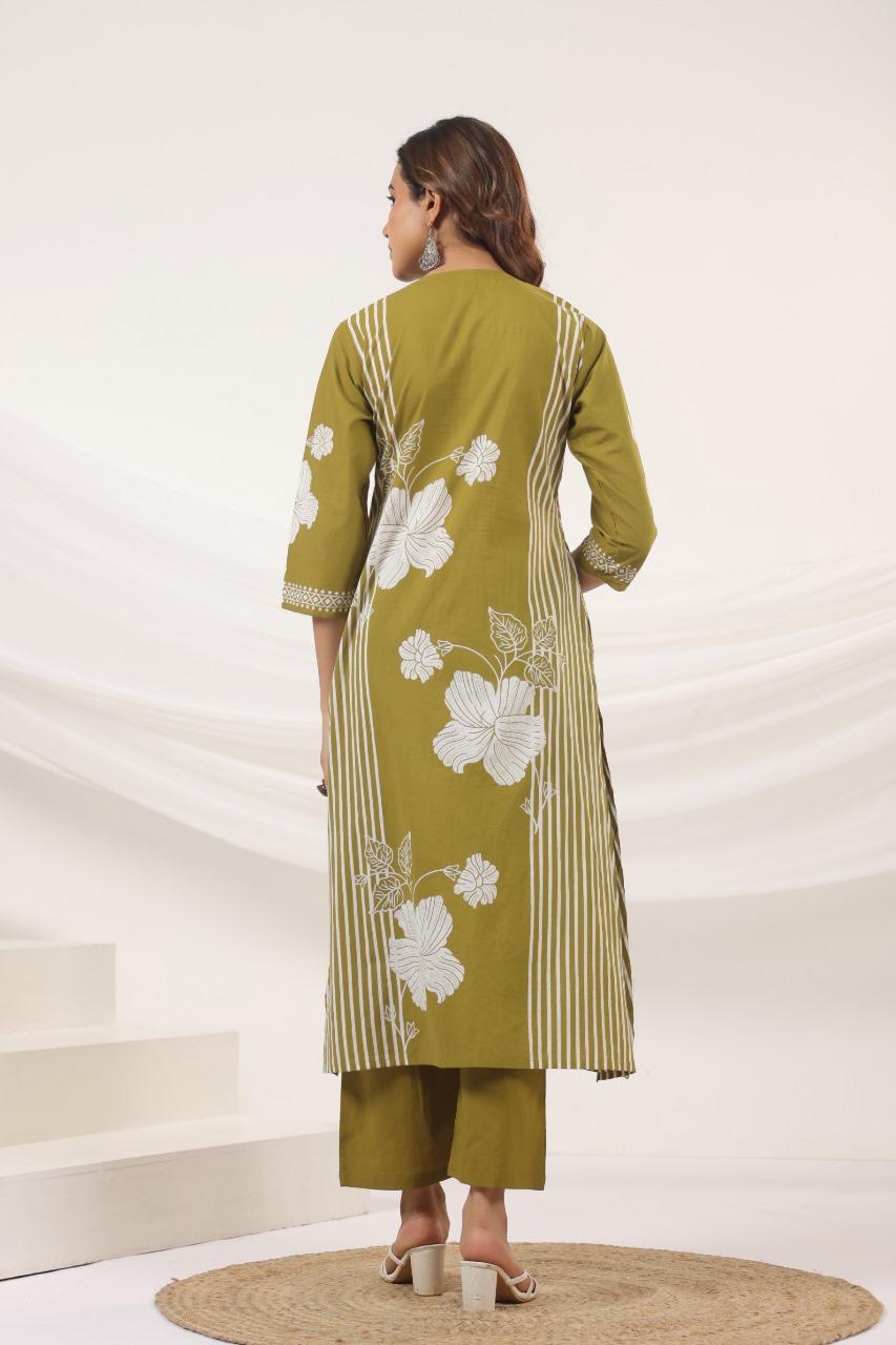 Harita Olive Bloom Kurti Pant Set