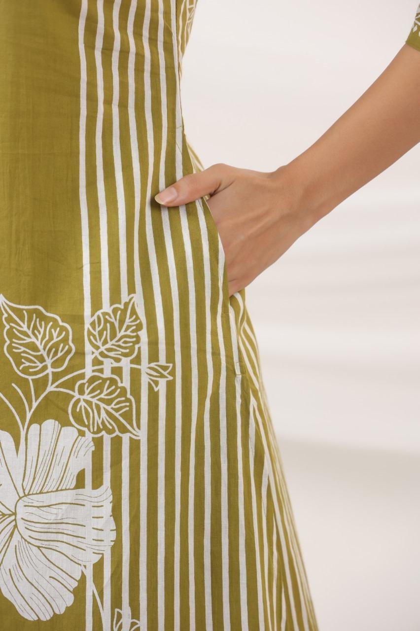 Harita Olive Bloom Kurti Pant Set