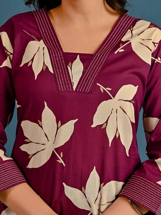 Zehra Plum Leaf Kurti Pant Set
