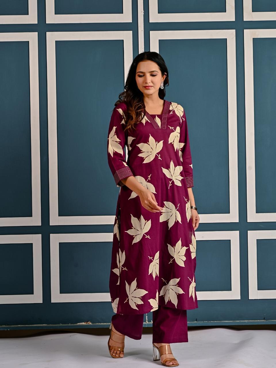 Zehra Plum Leaf Kurti Pant Set