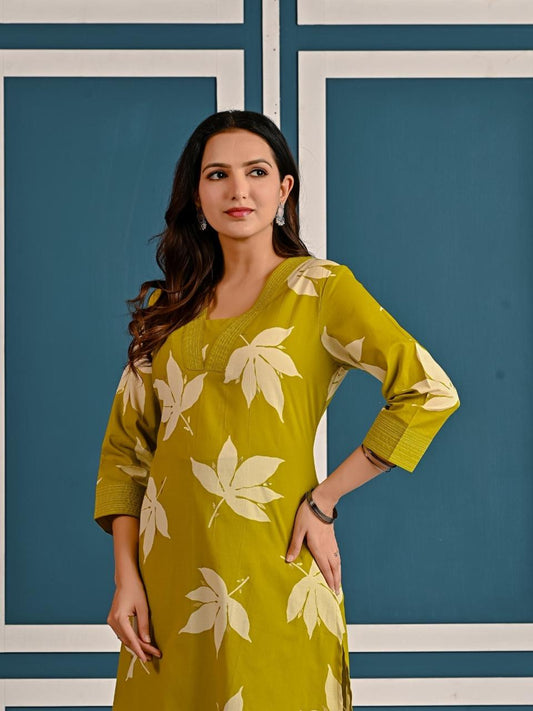 Zehra Lime Leaf Kurti Pant Set