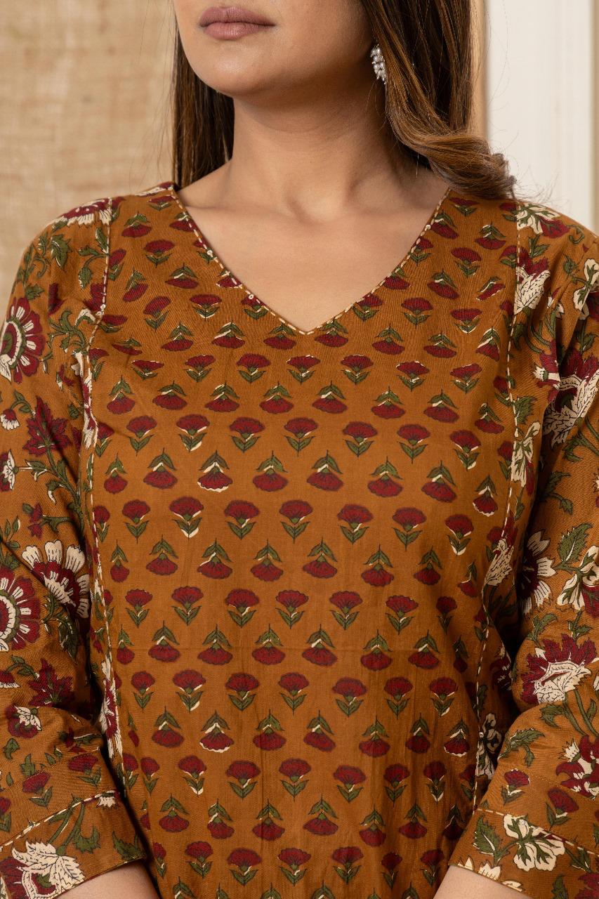 Zaitoon Baagh Kurti Pant Dupatta Set Suit