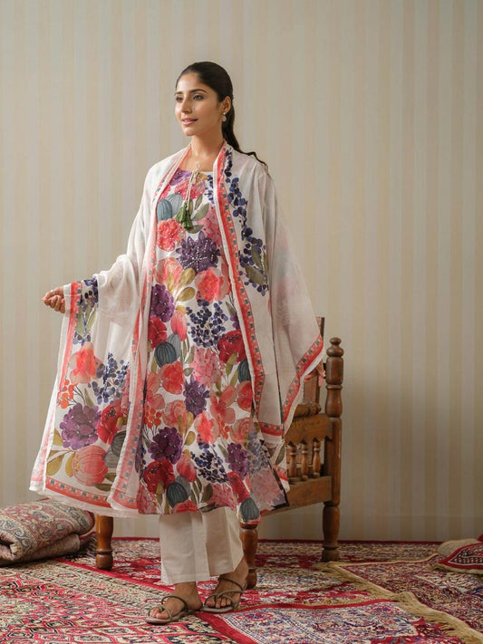 Phoolwari Charm Kurti Pant Dupatta Set Suit