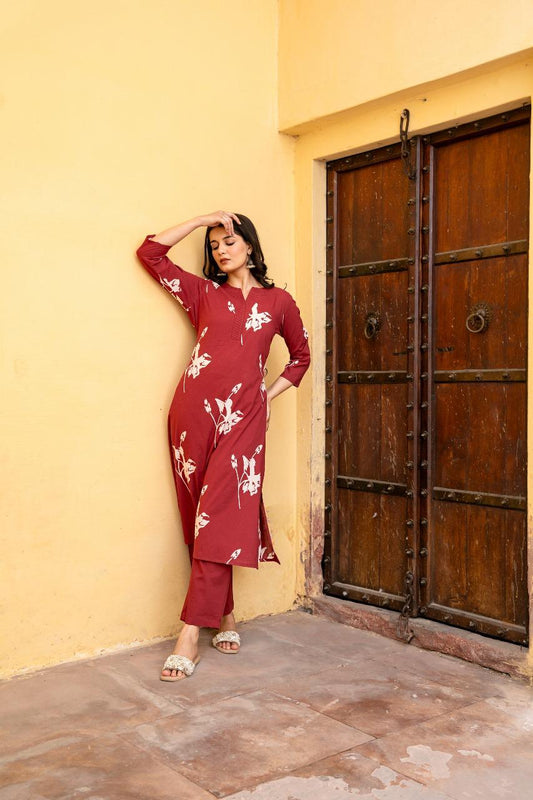 Tehzeeb Maroon Kurti Pant Set