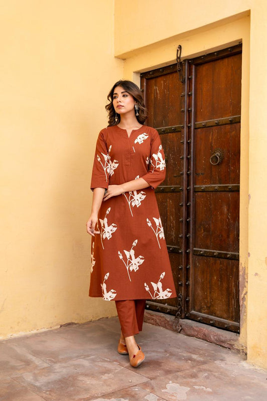 Tehzeeb Rust Kurti Pant Set
