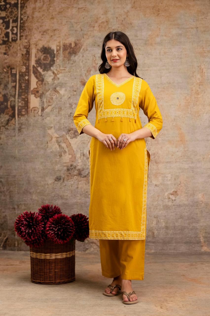 Gulnaar Mustard Kurti Pant Dupatta Set Suit