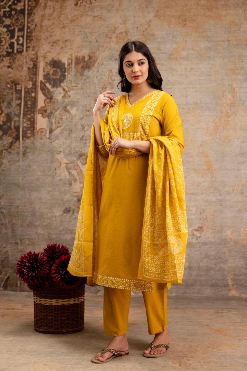 Gulnaar Mustard Kurti Pant Dupatta Set Suit