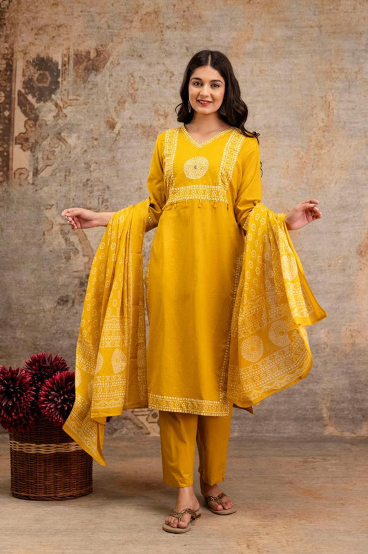 Gulnaar Mustard Kurti Pant Dupatta Set Suit