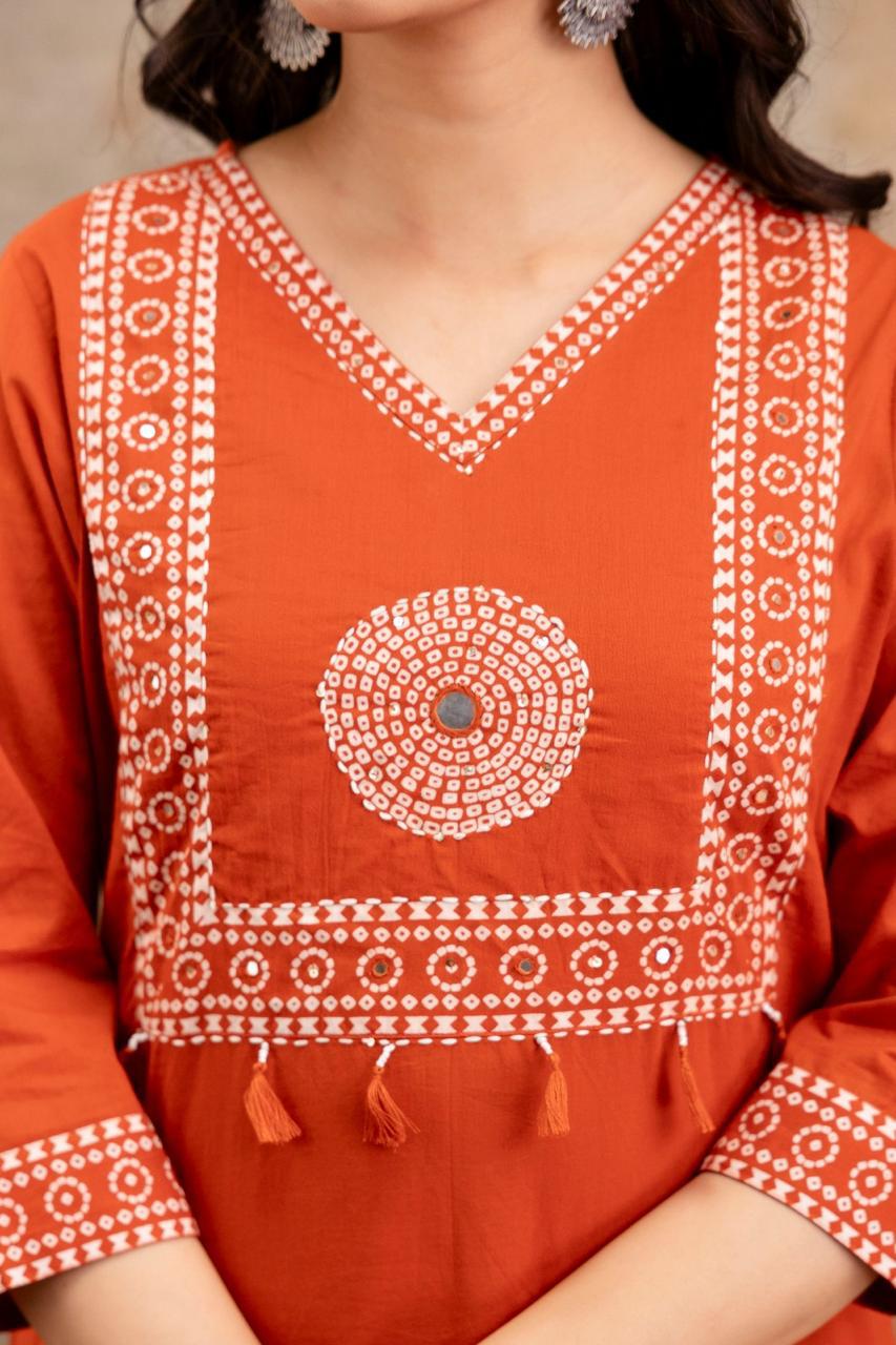 Gulnaar Rust Kurti Pant Dupatta Set Suit