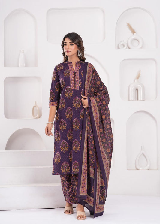 Aarvi Aubergine Kurti Pant Dupatta Set Suit