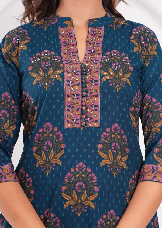 Aarvi Teal Kurti Pant Dupatta Set Suit