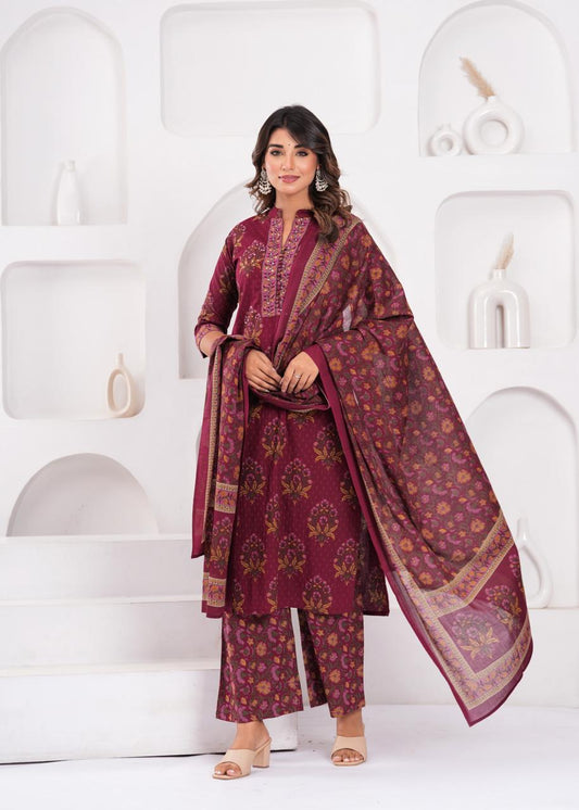 Aarvi Maroon Kurti Pant Dupatta Set Suit